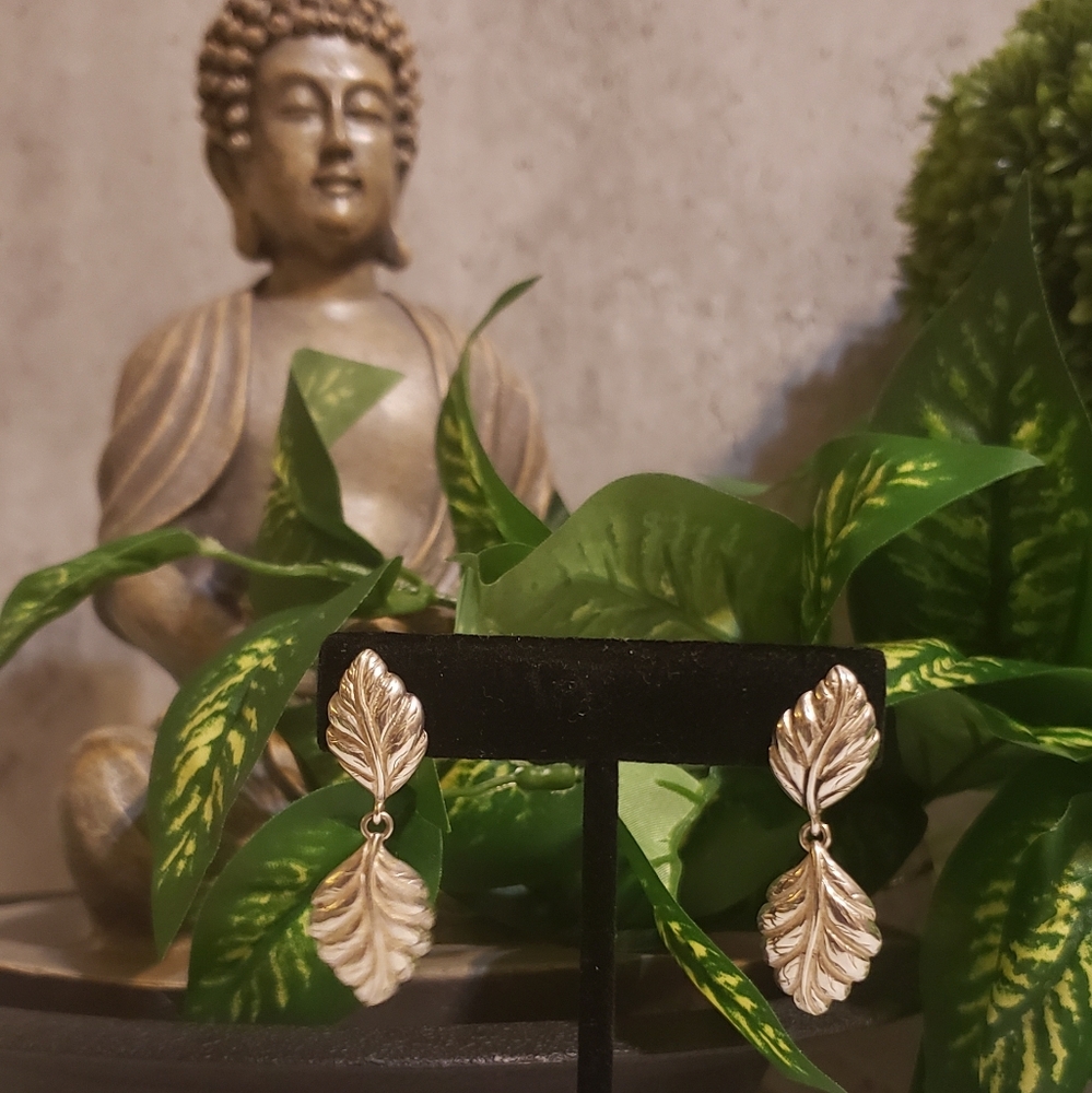 Sterling Silver Dangling Leaf Earrings